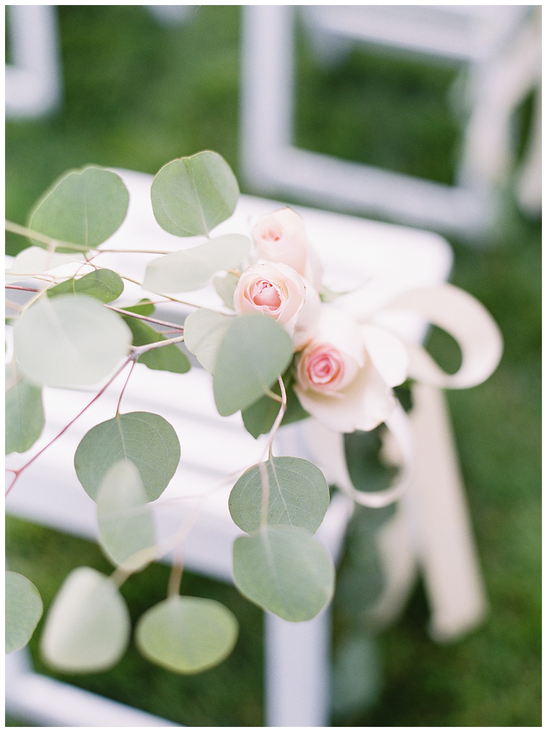 Pew Decor Lush Backyard Wedding on Film Featured on Magnolia Rouge with Sarah Sunstrom Photography