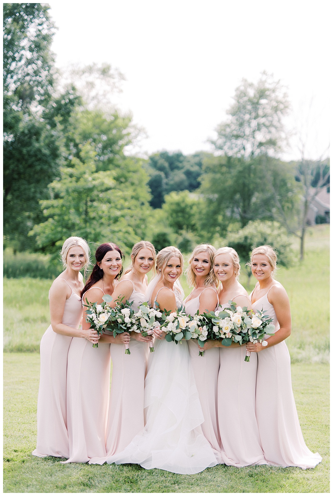 Bridesmaids in Blush Lush Backyard Wedding on Film Featured on Magnolia Rouge with Sarah Sunstrom Photography