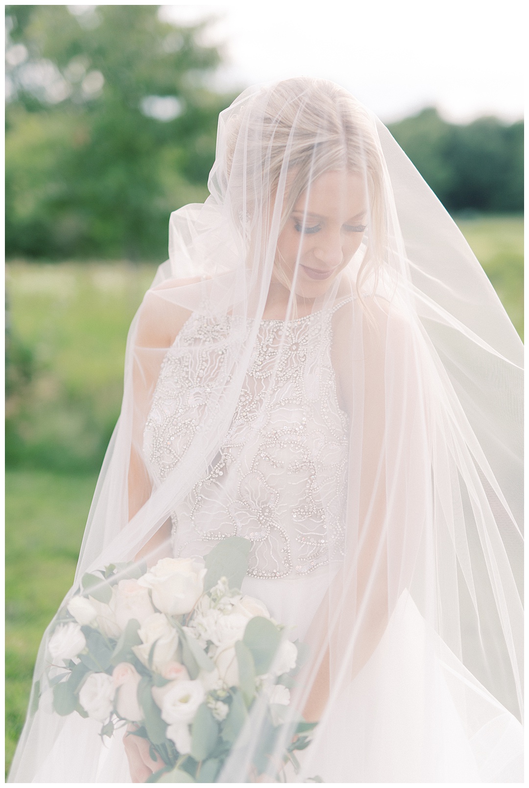 Bride with Veil Lush Backyard Wedding on Film Featured on Magnolia Rouge with Sarah Sunstrom Photography