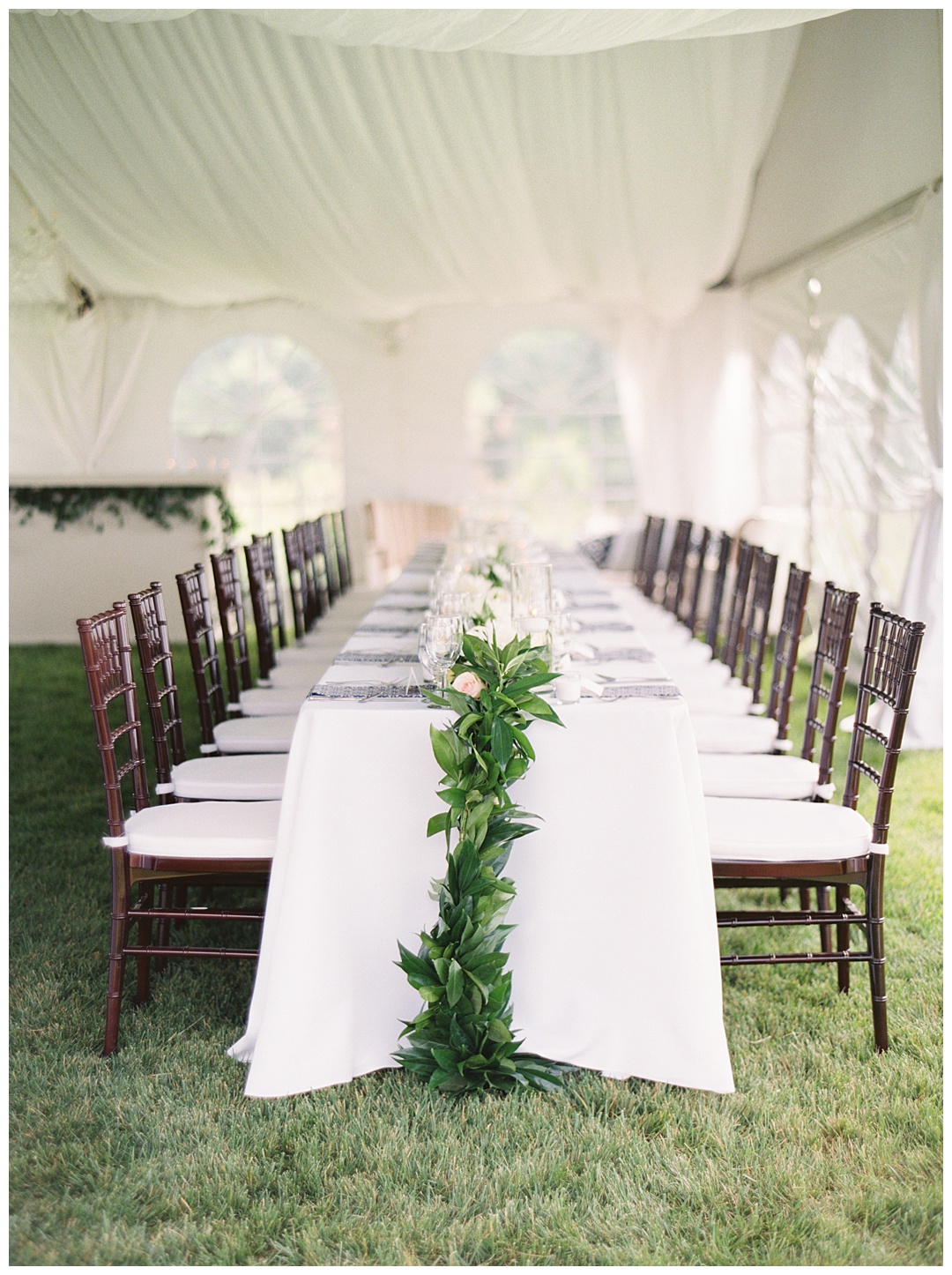 Tent Reception Table Decor Lush Backyard Wedding on Film Featured on Magnolia Rouge with Sarah Sunstrom Photography