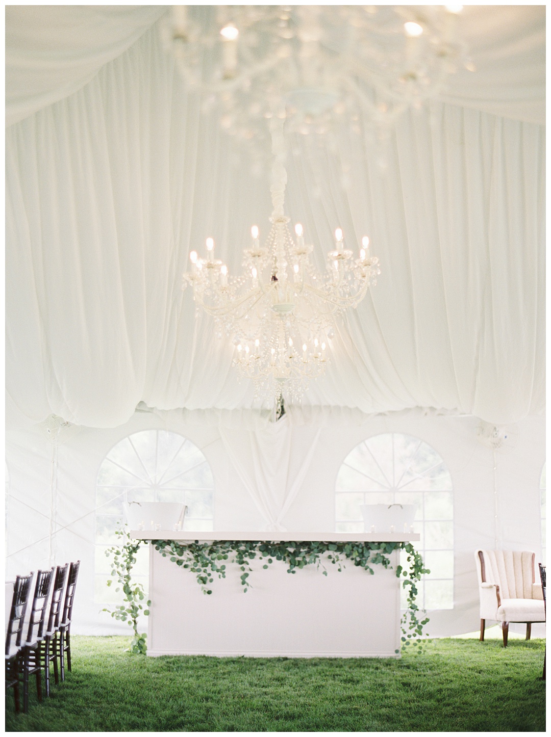 Tent Reception with Chandelier Lush Backyard Wedding on Film Featured on Magnolia Rouge with Sarah Sunstrom Photography